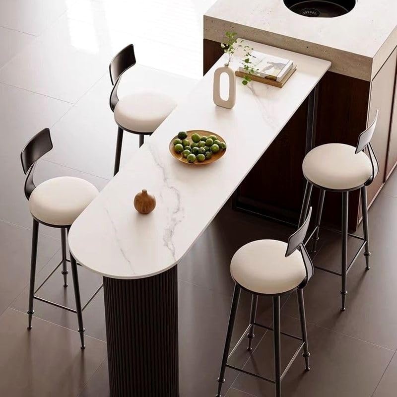 CraftThink Modern Asymmetrical Stone Top Bar Table, Pub Table High Top Table, 47" L x 16" W x 41.5" H, Off-White