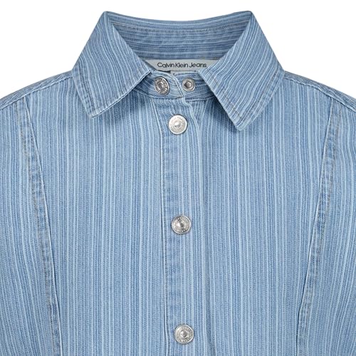 Image of Calvin Klein Girls' Short Sleeve Lightweight Chambray Denim Shirt Dress