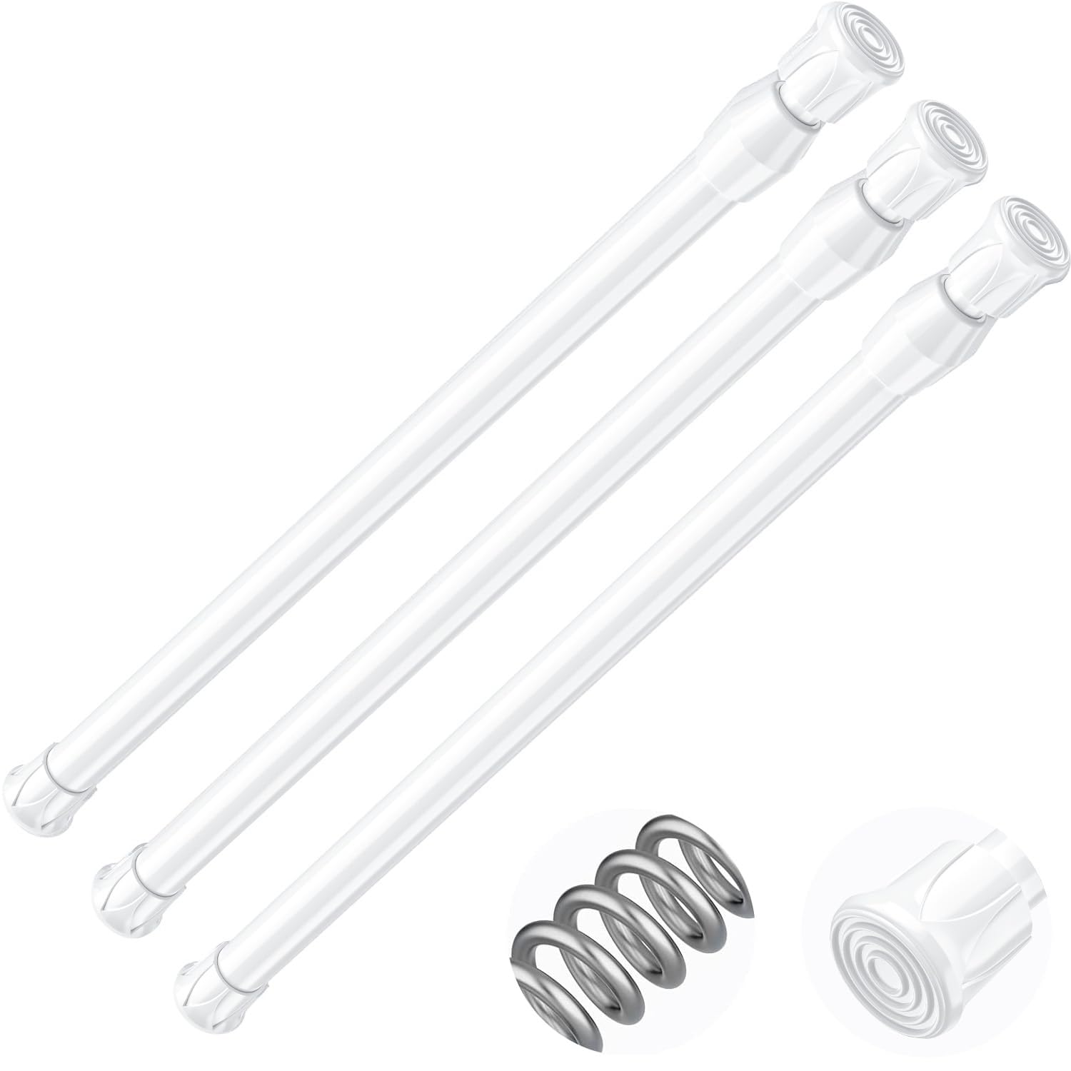 AIZESI Spring Tension Curtain Rods Short Tension Rod (White,17" to 28"-3Pcs)