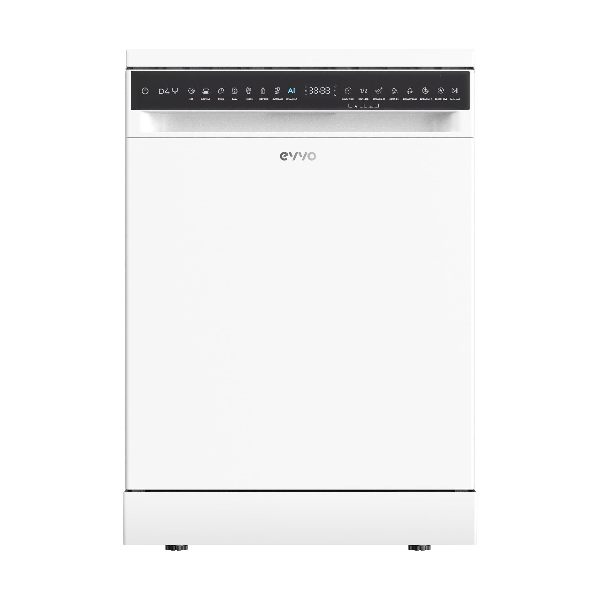 Lavavajillas EVVO D4Y, 16 Cubiertos, 8 Programas, Extra Silent, Extra Hygiene, Turbo, Secado Extra, Inicio Diferido, 47 dB, Clase C, Libre Instalación 60 cm, Color Blanco