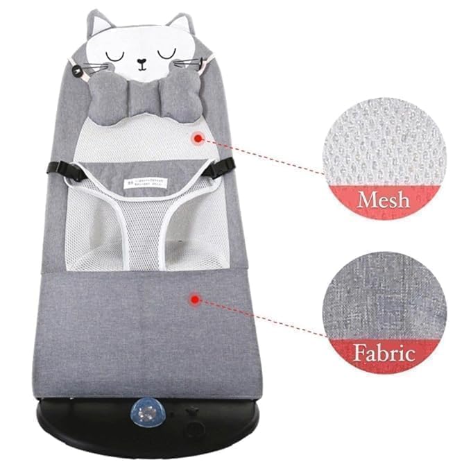 Image of Infant Baby Bouncer Rocking Chair with Ergonomic Reclining Seat, Foldable Portable Baby Rocker, Natural Gentle Bounce Seat with Safety Harness & Soft Head Support for Newborns and Infants