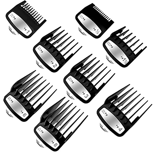 Professional Hair Clipper Guards for Wahl,8 Pcs Hair Cutting Guide Combs Set with Metal Clip Compatible with Wahl Clippers(Black)