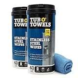 Tub O' Towels Heavy Duty Stainless Steel Cleaner Wipes, 40 Count, 2 Pack, with 12” x 12: Micro Fiber Cloth