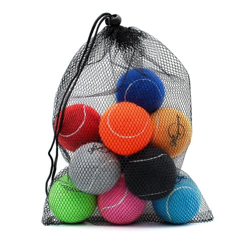 Image of Magicorange Tennis Balls, 12 Pieces Training Balls, Tennis Practice Balls, Pet Play Balls, with Mesh Bag for Easy Carry, Good for Beginners Training Ball (12 Different Colors)