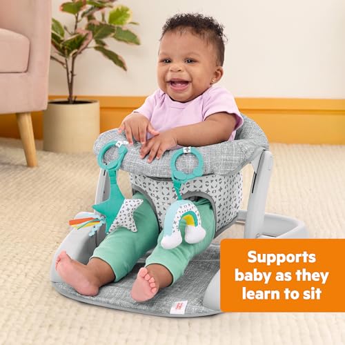 Image of Bright Starts Learn-to-Sit Baby Floor Seat, 2-Positions Grow with Infant, Portable Baby Chair, Includes Sensory Toys, Unisex, 4-12 Months, Gray