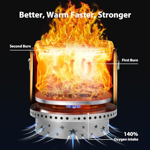 16.5" Smokeless Fire Pit with Air Switch, 304 Stainless Steel Wood Burning Fireplaces, Portable Outdoor Bonfire Pit for Camping, Bonfires
