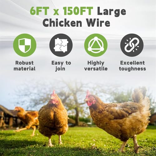6FTx150FT Chicken Wire Netting Galvanized Wire Mesh Hexagonal for Poultry Garden Fencing Barrier