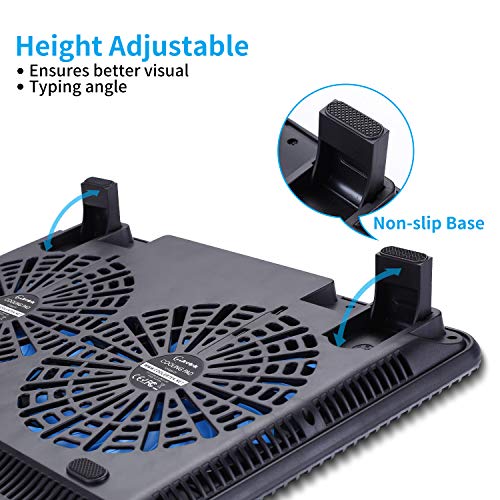 Coolertek — Cooler para laptop alimentado por USB, 2 grandes ventiladores azuis silenciosos, altura