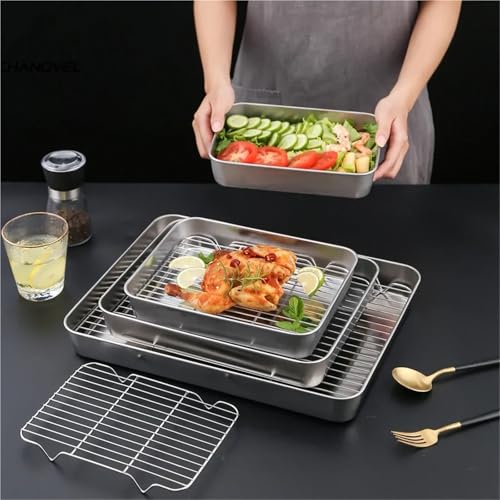 Plateau de cuisson acier inoxydable 31x24x5cm avec grille - 4