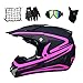 MRDEAR Cross Casco Motocross Donna con Occhiali Guanti Mascherina Rete Ragno Elastica Casco Integrale MTB Adulto Casco per Moto Bici Motard Offroad Enduro Downhill Sport, Nero e Rosa,S