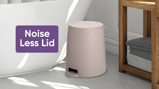 Image of Superio Mini Bathroom Trash Can with Lid 3 Liter, Plastic Waste Bin 0.75 Gallon, Modern Flat Lid Step On Trash Can with Foot Pedal, for Bathroom, Bedroom, Office, Under Desk, Soft Close (Taupe)