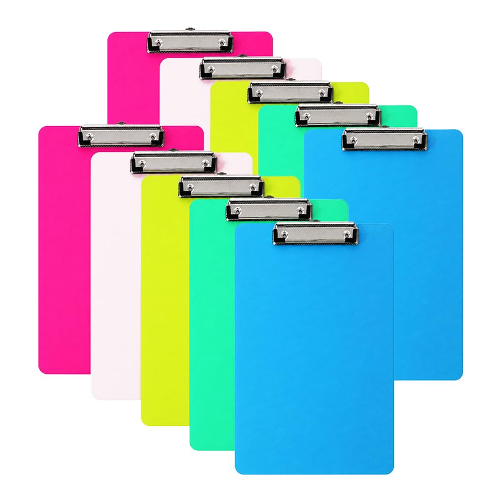 Buer Homie A4 Clipboards Pack of 10, 5 Assorted Transparent Colours, PP with Metal Clip