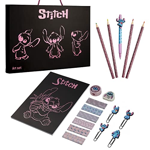 Disney Kit de Fournitures Scolaires Kawaii, Coffret Papeterie Carnet et Stylo, Idée Cadeau Lilo et Stitch (Art Set)