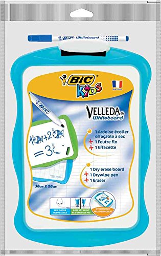VELLEDA Lot de 24 Ardoises Blanche 20 x 30 cm Double Face Uni/Quadrillé + 1 Marqueur Bleu