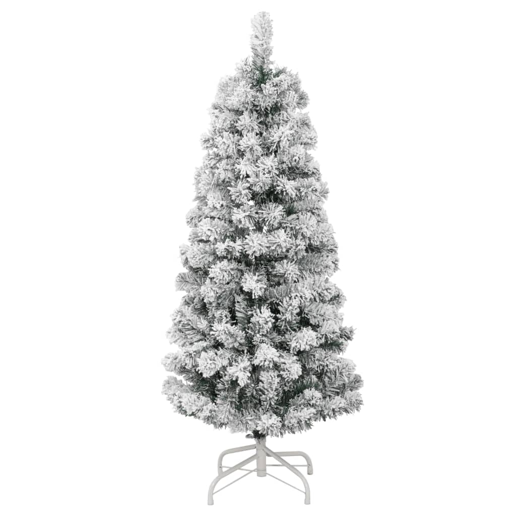 Albero di Natale Artificiale Pieghevole Innevato in PVC con Supporto, Design Salvaspazio, Christmas Tree, Decorazioni Natalizie, Adatto per Casa e Balcone, Verde e Bianco, 120 cm