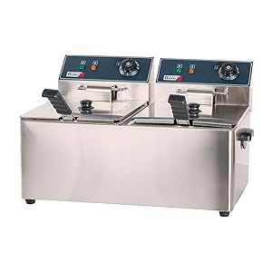 Freidora Industrial Eléctrica 8+8 Litros Doble Sobremesa | Freidora Profesional de Aceite en Acero Inox 6500 W Termostato Alta Precisión