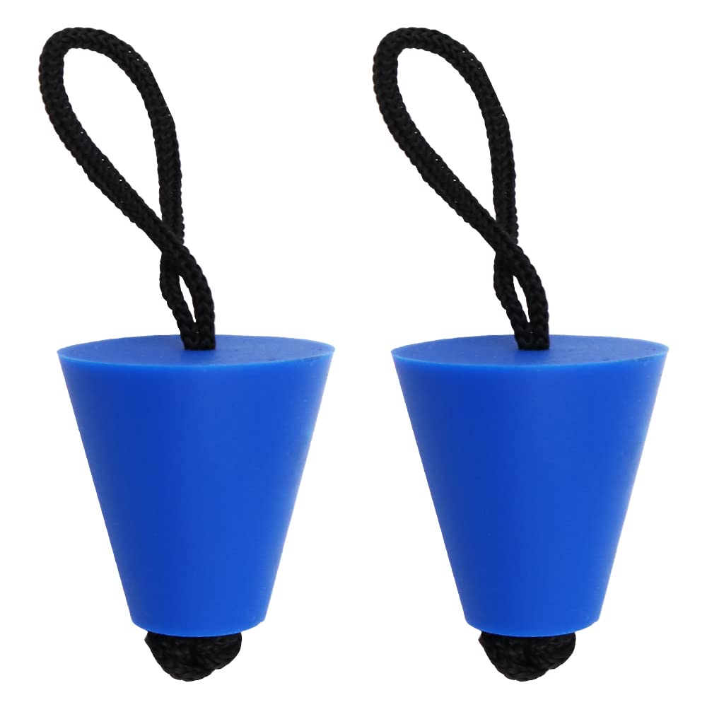 Muiltvoe 2PCS Silicone Kayak Scupper Plug Kit, Canoe Drain Holes Stopper Bung with Pull String, Blue