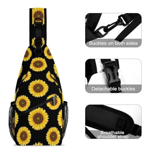 Fashion Day Pack Small Cross Body Backpack Sling Shoulder Bag Chest Bag For Men And Women Floral Sunflower3