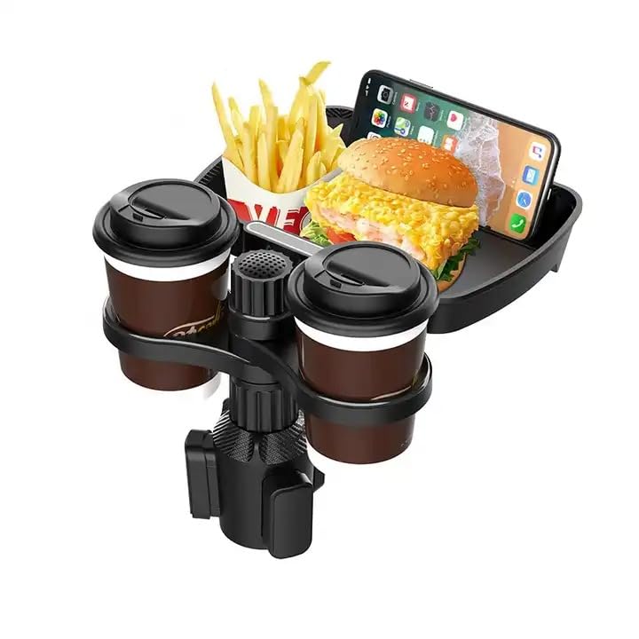 Cup Holder Expander for Car, 4-in-1 Car Cup Holder Expander with Adjustable Detachable Tray, Dual Cup Holder, Phone Slot, Adjustable Swivel Arm Fits 20-40 oz Bottle Yeti/Hydro Flasks/Nalgenes