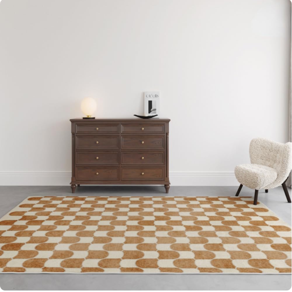 Grand tapis lavable à carreaux anti-taches pour sol de salon