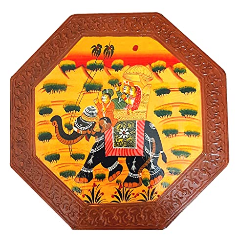 Image of SAARTHI Rajasthani Dhola Maru Handmade Wooden Ethinic Antique Designer Dhola Maru Folding Table and Drawer Table for Home| Decor| Office| Garden| Outdoor| Indoor| Balcony| Launge| Lawn| Cafe| Bar| Living Room| Bedroom Room| Childern Room Decor| Outdoor Sitting , Multicolour (1 Drawer Table + 1 15 Inch Elephant Table)