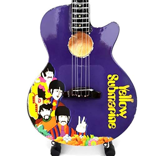 Mini Chitarra Da Collezione Replica In Legno - The Beatles - Tribute - Yellow Su