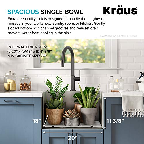 Kraus Standart Pro 22-Inch Drop-In Top Mount 16 Gauge Stainless Steel Single Bowl Laundry Utility Sink, Kht301-22L #TOP3