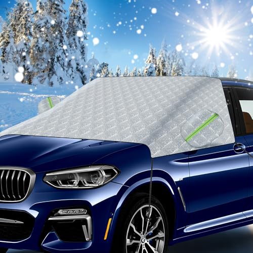 Windschutzscheibenabdeckung 2025 Upgrade,Frontscheibenabdeckung Winter,Scheibenabdeckung Auto Winter,Winddicht, staubdicht, Kratzfest, UV-Schutz, geeignet als halbgarage für Auto 248 * 148cm