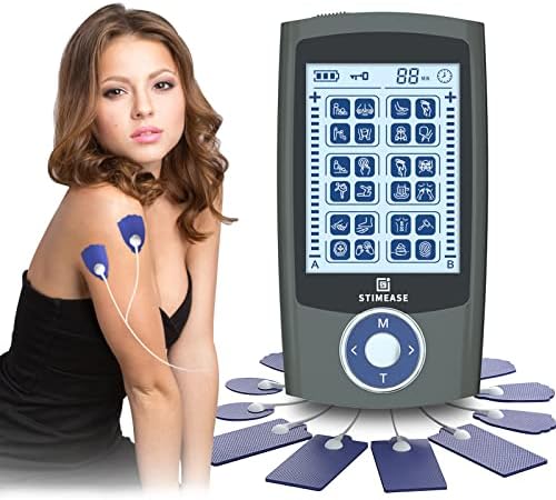 Stimease TENS Unit Muscle Stimulator, 24 Modes Dual Channel TENS EMS Muscle Stimulator for Back, Neck, Muscle Pain Relief, Electric Rechargeable Pulse Massager with 12 Electrode Pads