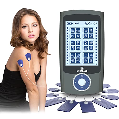 Stimease Tens Unit Muscle Stimulator, 24 Modes Dual Channel Tens Ems Muscle Stimulator For Back, Neck, Muscle Pain Relief, Electric Rechargeable Pulse Massager With 12 Electrode Pads #TOP3
