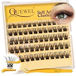 QUEWEL Pre-Glued-Eyelashes Cluster Kit Natural Lash Clusters, D Curve Pre Glued Cluster Lashes, Strong Hold 10-16MM No Glue Needed Self Adhesive Lashes Kit at Home(MJ02)