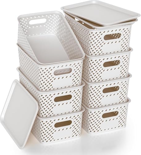 Consejos para Comprar Cesto de plastico que Puedes Comprar On-line. 49 Cestas de Plástico con Tapa para Almacenamiento, Cajas Apilables Pequeñas para Almacenamiento, Cestas de Almacenamiento para Organizar Estantes, Cajones, Escritorios, Armarios,...