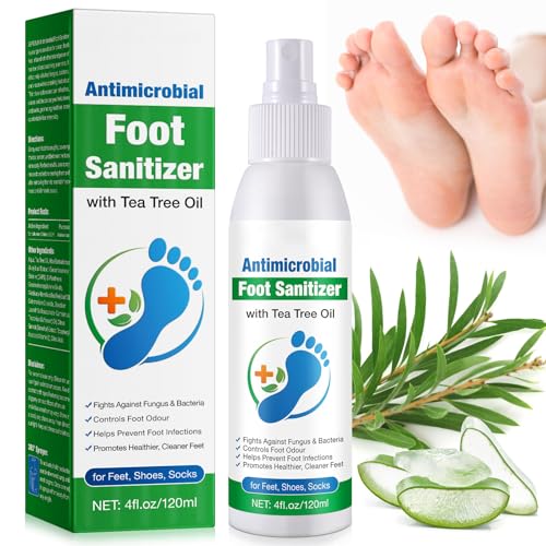 Spray desinfectante para pies, espray de té para cuidar uñas y pies, con aceite de árbol de té y aloe vera, olor antipies, hidratante (1)
