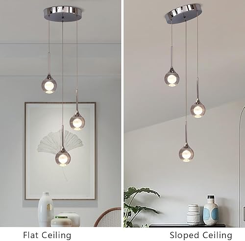 Miniatura 4 de Sedelan Iluminación colgante de cristal en racimo, luz colgante regulable de 3 luces, iluminación colgante moderna para isla de cocina, dormitorio,