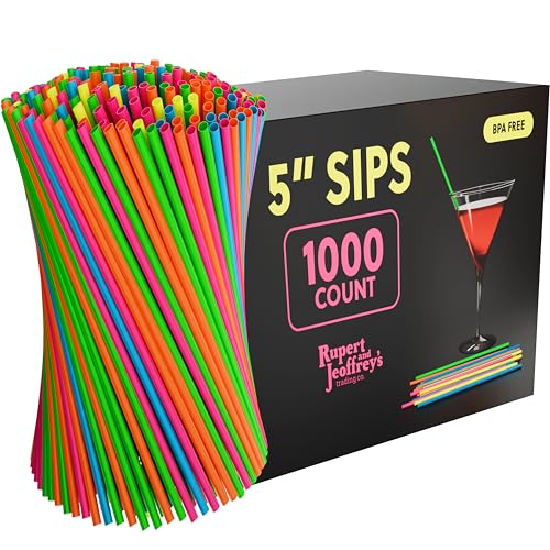 Disposable Plastic Coffee Stirrer Straw - 5 Inch Sip Stir Stick (1000 Neon)