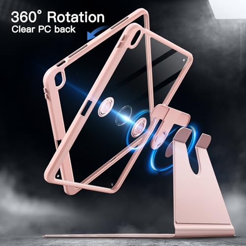 Image of JETech Rotating Cover Case for iPad Air 13-Inch M4 /M3 /M2 (2026 /2025 /2024) with Pencil Holder, 360 Degree Rotation Protective Stand Cover Clear Back, Auto Wake /Sleep (Sandy Pink)