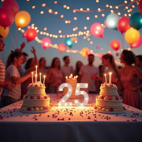 Image of LED Light Up Numbers, Marquee Number Sign for 25th Birthday Decor(25) | Battery Powered LED Lighted Numbers, Marquee Light Up Sign for Birthday Party Centerpieces Home Wall Decor Night Light