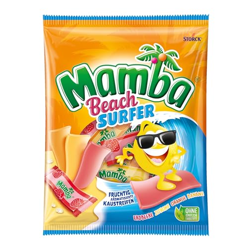Mamba Beach Surfer – 1 x 160g – Leckere Kaustreifen mit Fruchtgeschmack in vier verschiedenen Sorten – Süßigkeiten Mix einzeln verpackt 1