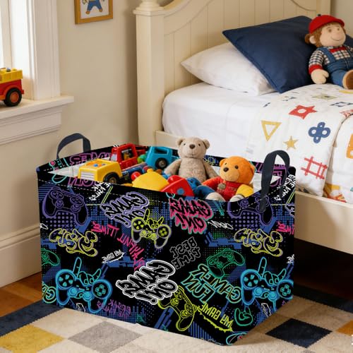Image of Rectangular Kids Baskets,Waterproof Foldable Storage Basket with Handles,Games Basket,Boys Room DecorGame Storage Bin,Shelf Baskets(Cool Game)