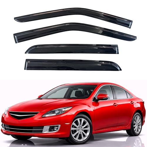 Image of KPY Rain Guards Fit for 2009-2013 Mazda 6 Sedan, Out-Channel Window Visors Vent Wind Deflectors 4PC, Car Accessories for 09-13 Mazda 6 Sedan (Excludes Hatchback)