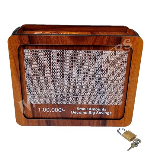 Image of Money Bank - Piggy Bank Wooden 8 x 6 x 3.5 inch for Kids and Adults Cute Money Bank for Kids. with Lock and Keys (Brown)