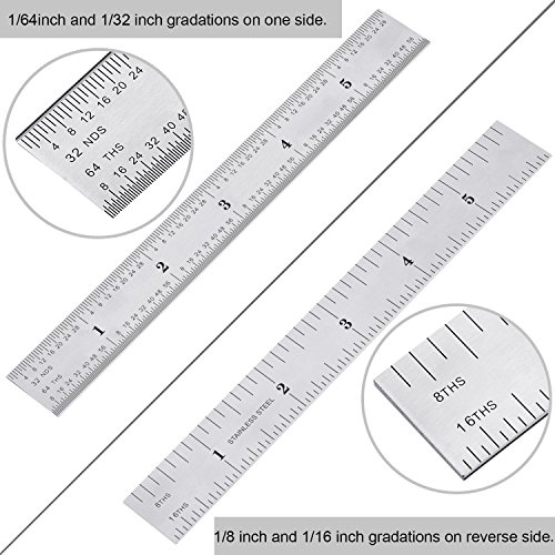 eBoot 2 Pack Stainless Steel Ruler Machinist Engineer Ruler, Metric Ruler with Markings 1/8, 1/16, 1/32, 1/64 Inch for Engineering, School, Office, Architect, and Drawing (6 Inch)