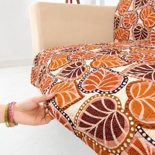 Image of Homerz Premium Printed Quilted Velvet Sofa Slip Cover Protector, Sofa Mat, Exact Size, Antislip Cover (Bloomora, 2 Seater, Full)