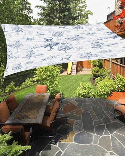 Countryside Sun Sail Shades Rectangle Canopy,Sunlight Block Heavy Duty Curved Backyard Shade Cover,Waterproof Sun Shades for Patios Garden Outdoor,8'x10' Retro Cottage Tree Farm Dog Animal Blue