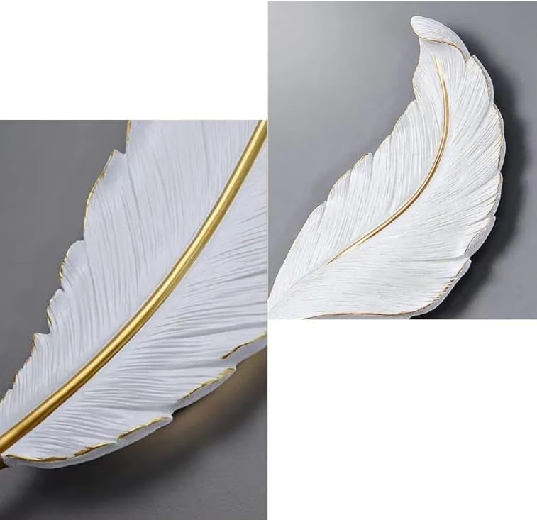 Image of Resin Antique Feather Wall Sconce|Snowy Quill Decorative Wall Light for Living Room, Hallway, Kitchen & Office- Warm White, Cool White, Natural White (White+Golden)