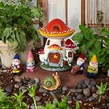 Solar Garden Gnome Statue – Magical Gnome Decor with Solar-Powered Mushroom House – Hand-Painted Resin Garden Decorations for Indoor & Outdoor – Weather-Proof Yard Ornaments - Unique Outdoor Gifts