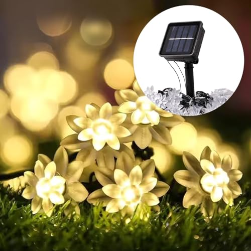 Image of CBK 75 Flower LED Fairy String Solar Silicon Flower 10 Meter Waterproof 8 Mode Outdoor /Indoor Waterproof Solar Powered Led String Light, Decorations for Garden Yard Balcony (Warmwhite)