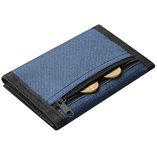 Image of Kids Wallet for Boys Girls Teens Trifold, Canvas Toddler Wallet for Boys, Cute Zipper Wallets Youth with Coin Pocket and Card Holders, Novelty Wallets for Childrens Birthday Gifts, Navy blue, Casual