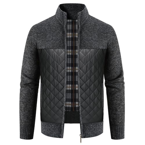 KUDORO Mens Knitted Causal Cardigan Jumper Thick Sweater Zip Stand Collar Fleece Lined Winter Jumper Black KUDORO Mens Knitted Causal Cardigan Jumper Thick Sweater Zip Stand Collar Fleece Lined Winter Jumper Black