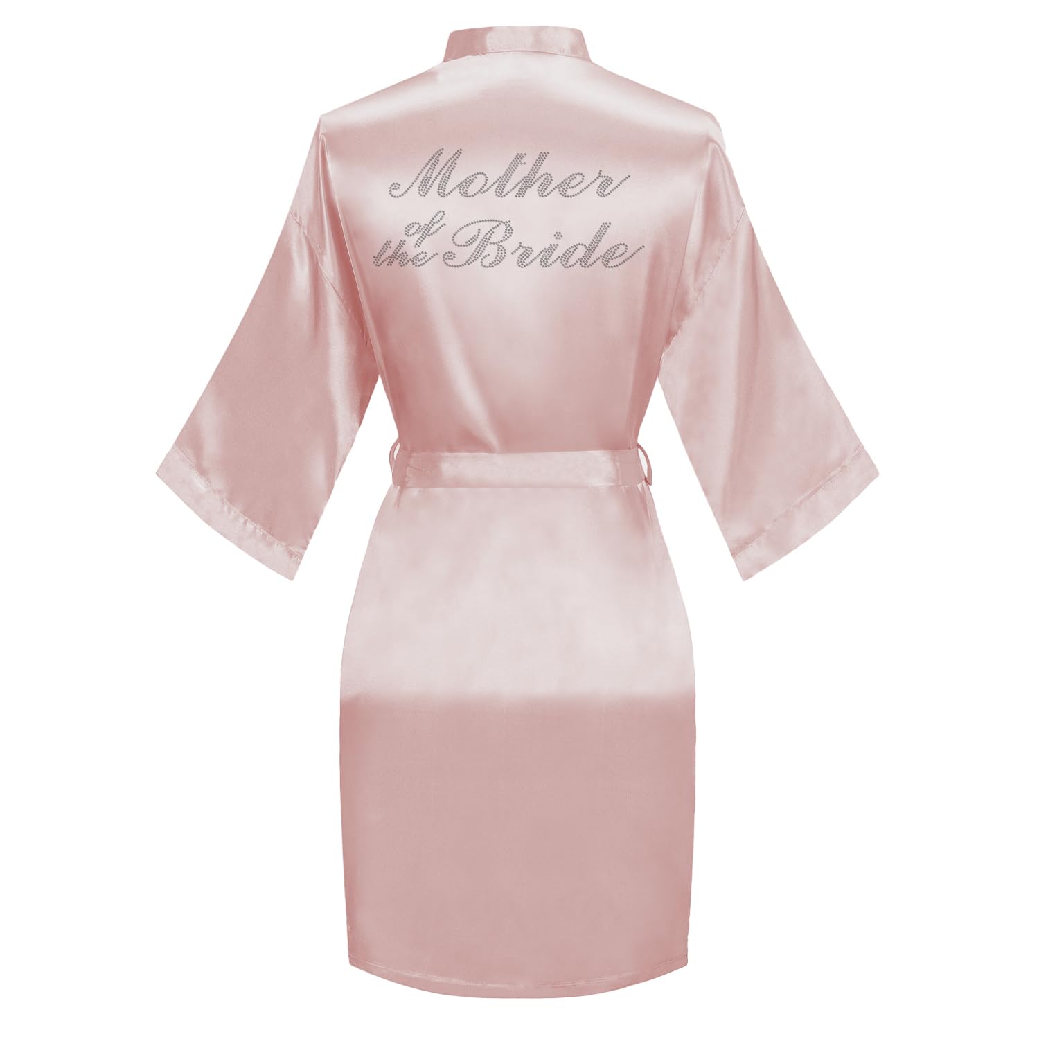 Women's Satin Robe Bride Bridesmaid Short Kimono Robes with Silver Rhinestones for Wedding Party Getting Ready